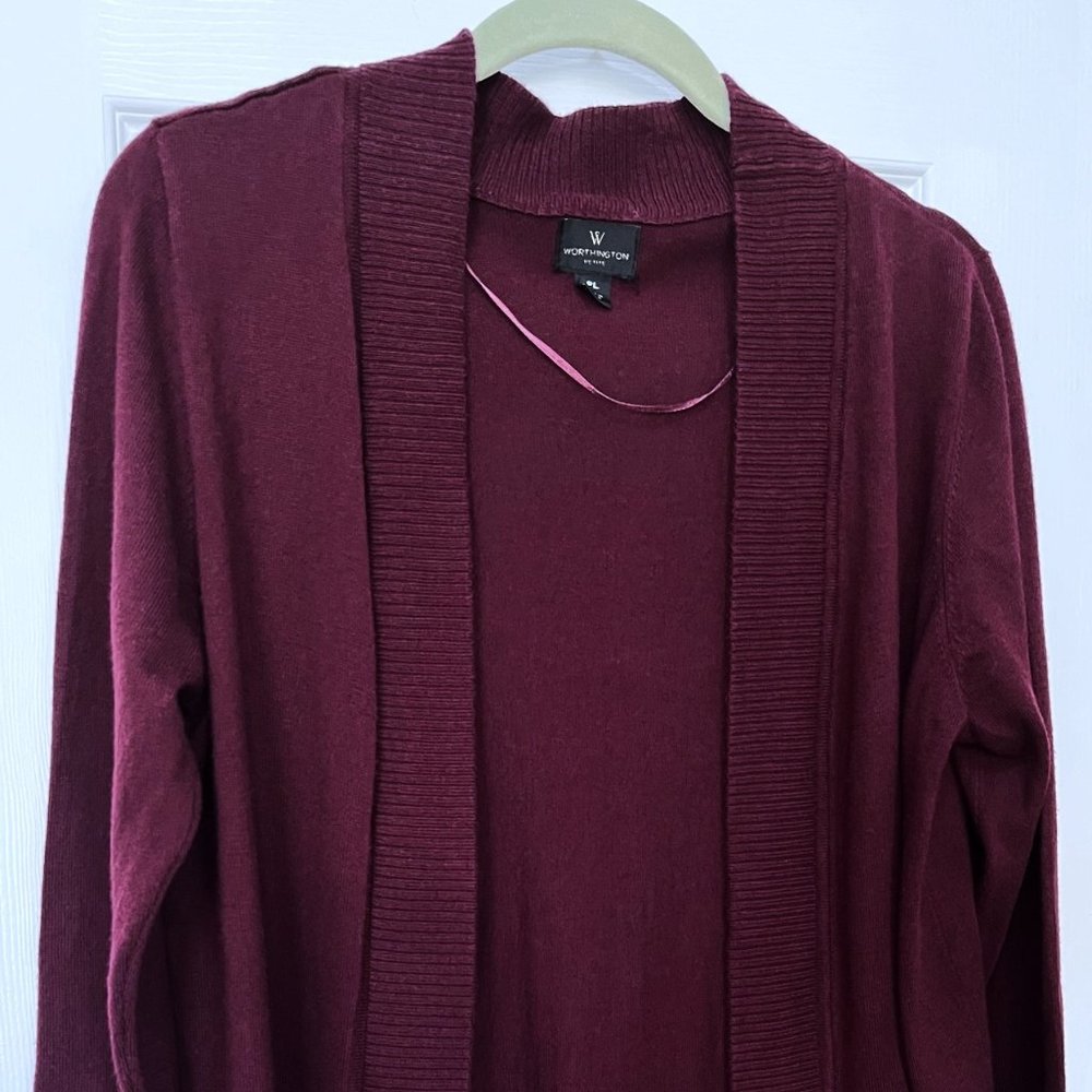 Worthington Petite Lg. Burgundy Long Sleeve Open Cardigan Sweater